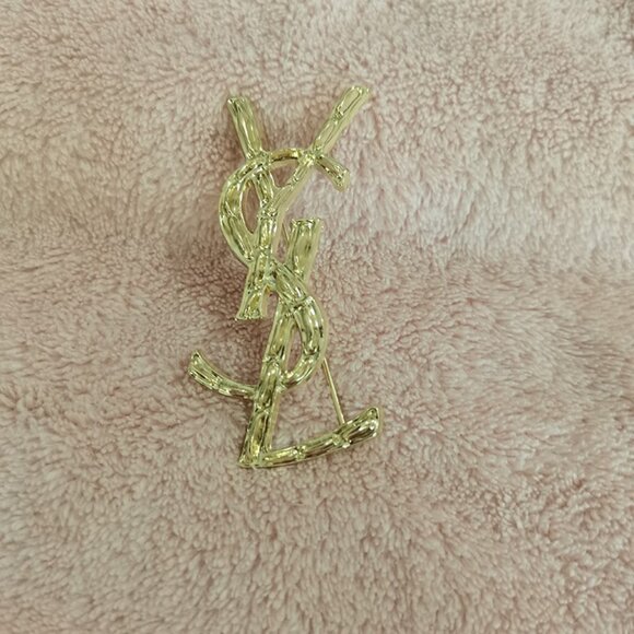 Yves Saint Laurent Gold Ysl Badge Brooch - Picture 1 of 6